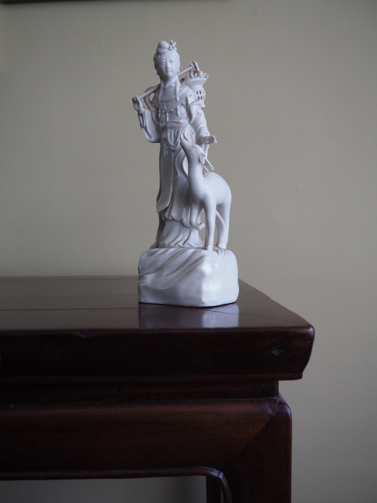 Chinese Blanc de Chine Figure of a Lady with Deer