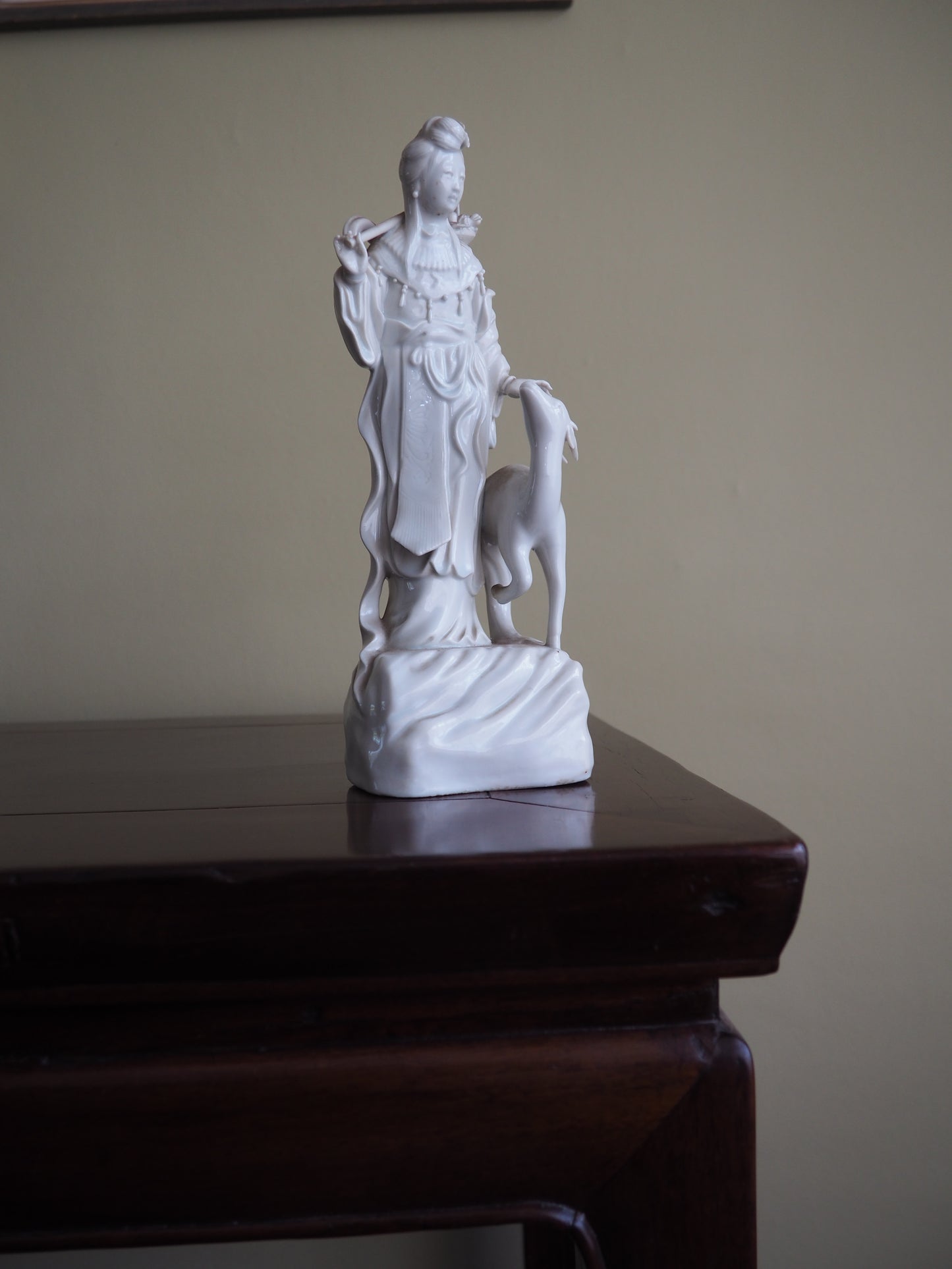 Chinese Blanc de Chine Figure of a Lady with Deer