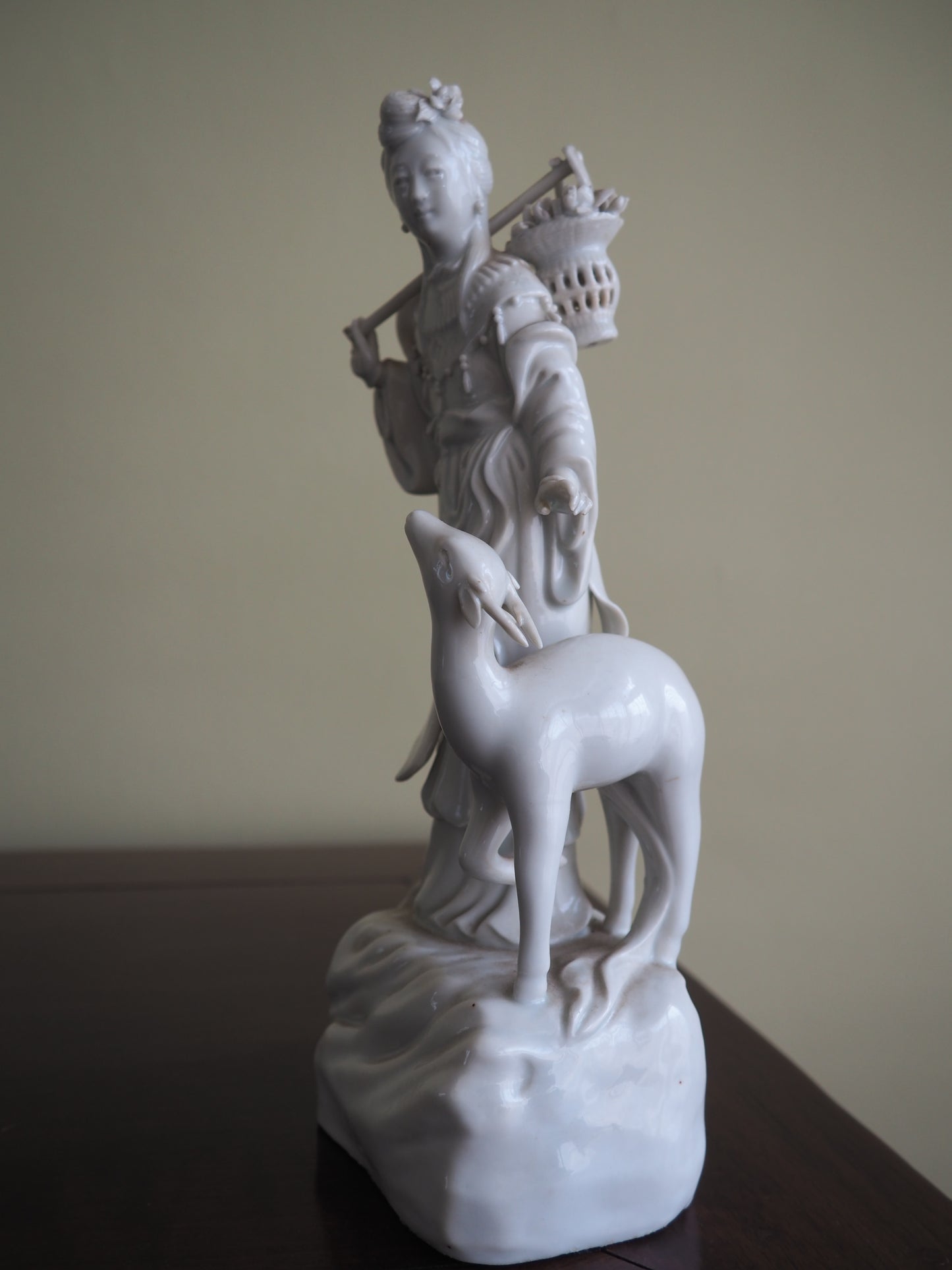 Chinese Blanc de Chine Figure of a Lady with Deer