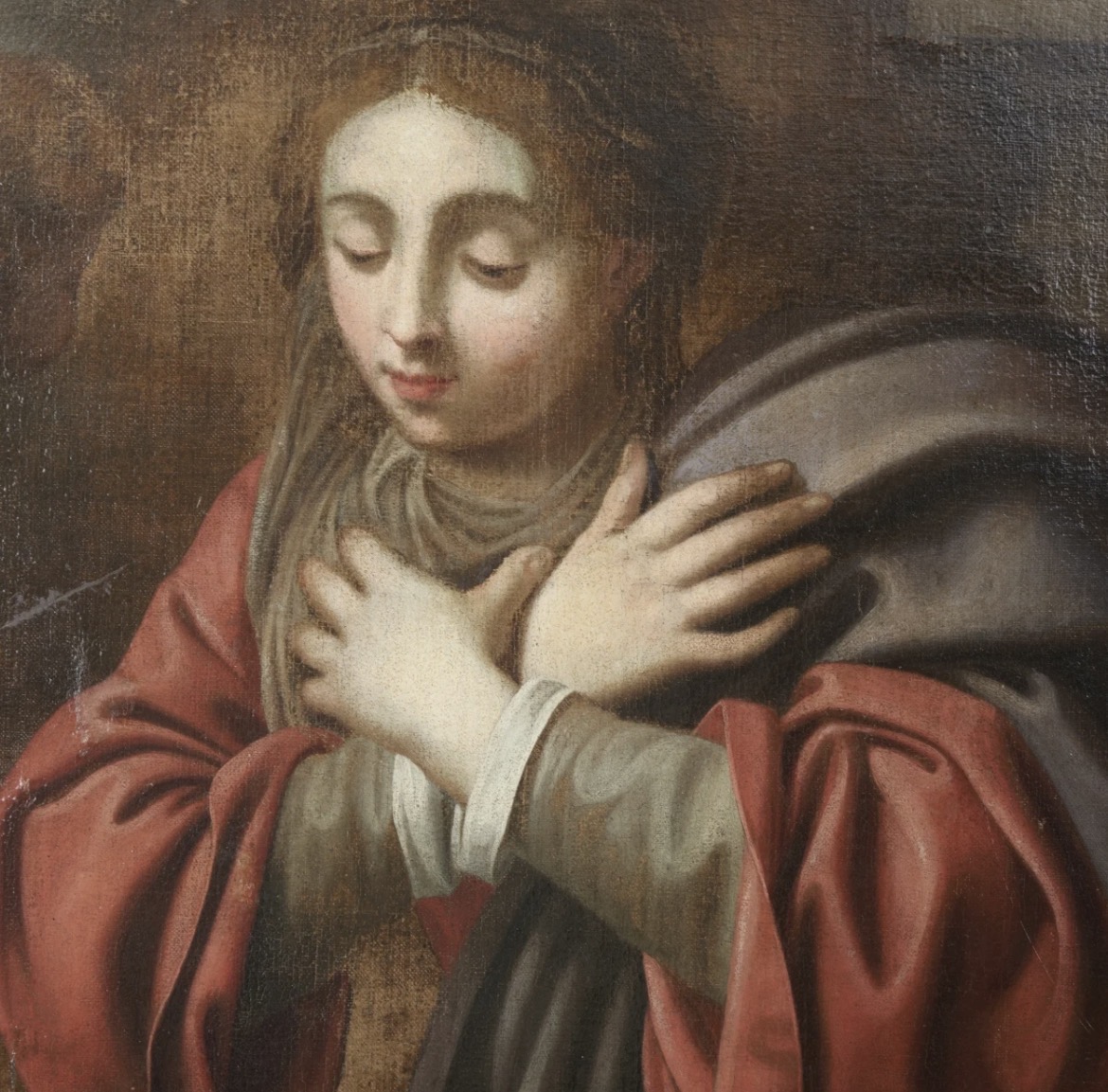 Detail of a late 16th / early 17th-century Italian devotional painting of the Virgin