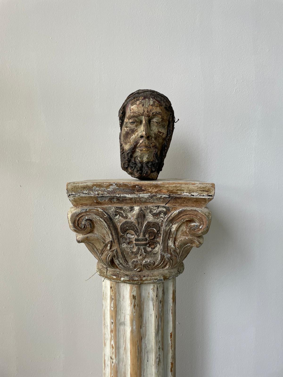 Polychromed head of Christ, detail
