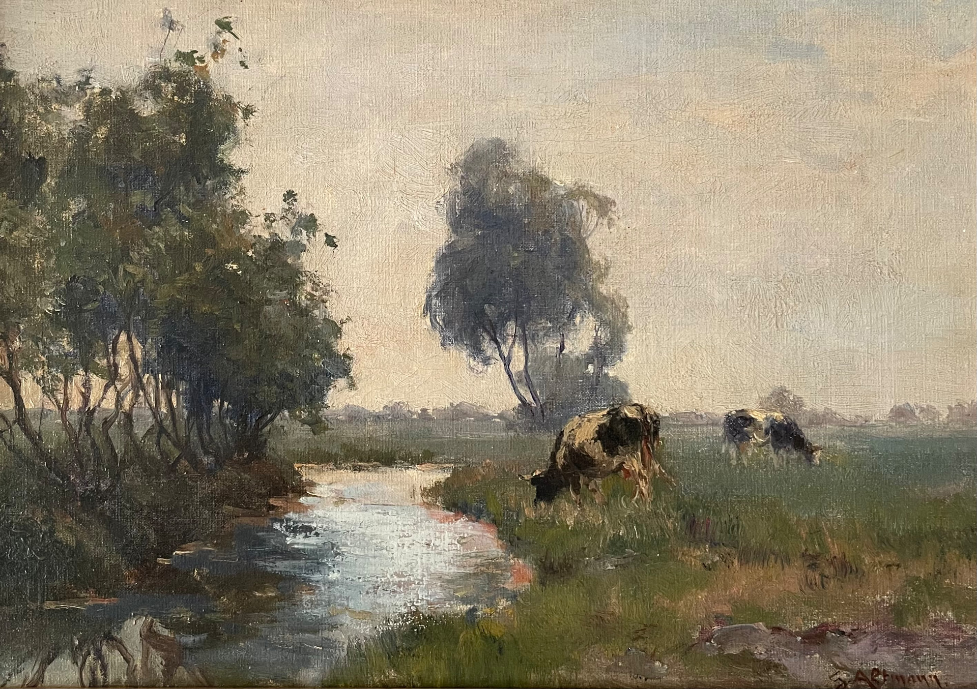 Gerard Altmann (1877-1940): Cows in a Dutch Polder Landscape
