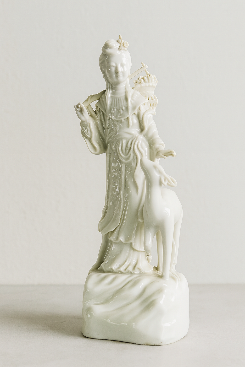 Chinese Blanc de Chine Figure of a Lady with Deer