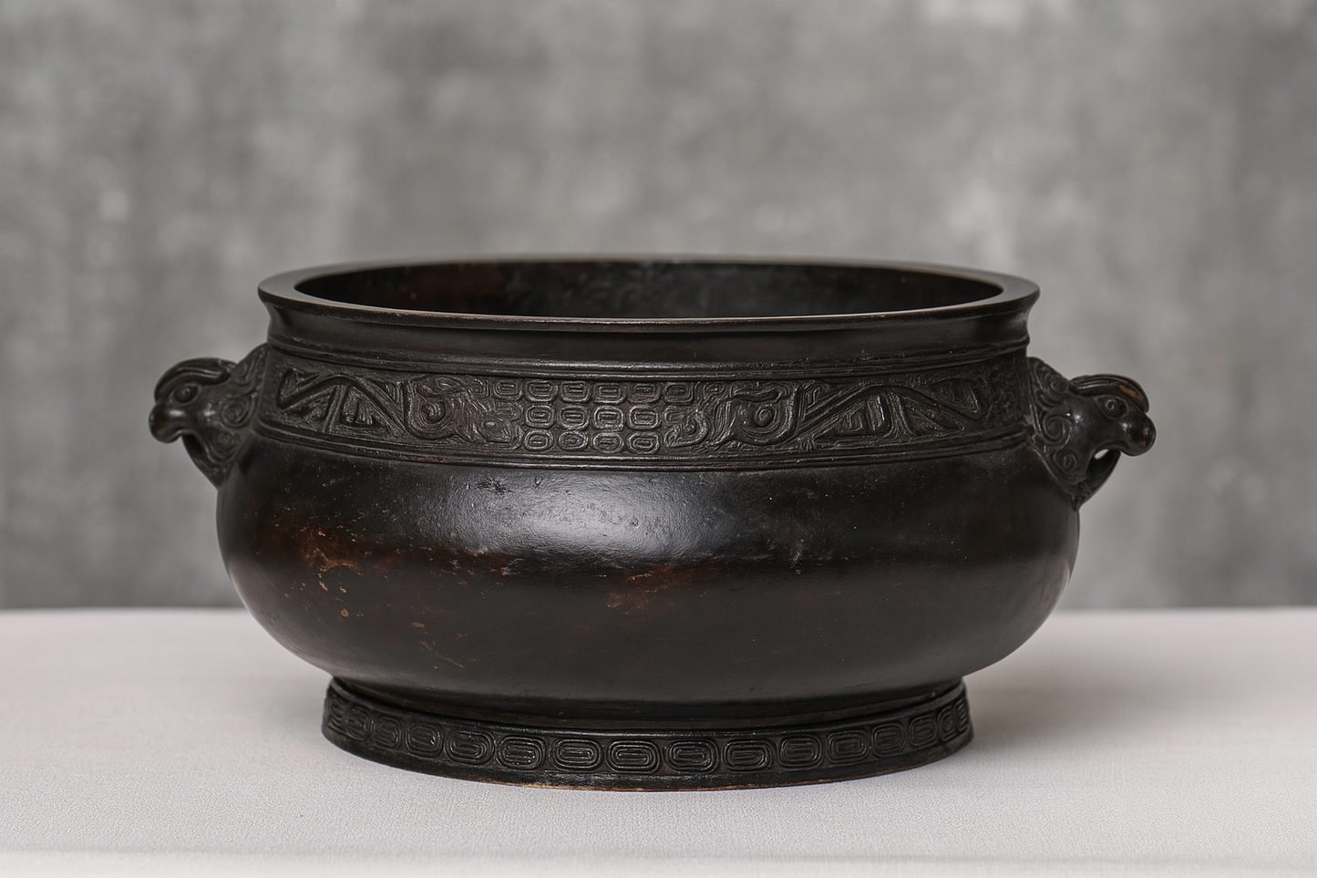 Large Chinese Bronze Censer with Taotie Masks