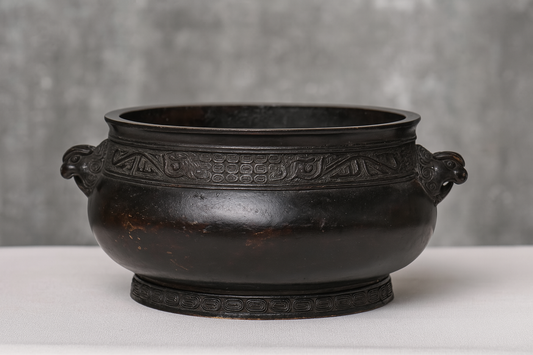 Large Chinese Bronze Censer with Taotie Masks