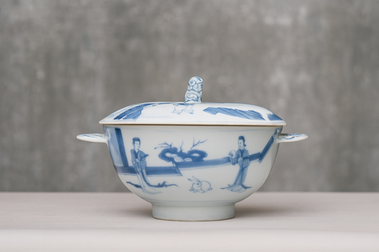 Rare Kangxi Covered Bowl with Immortals and rabbit