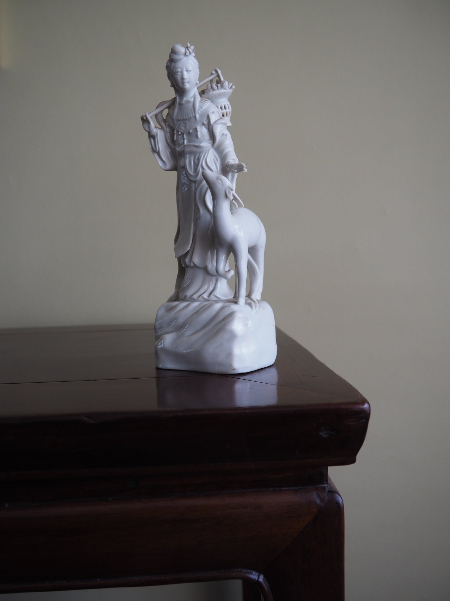 Chinese Blanc de Chine Figure of a Lady with Deer