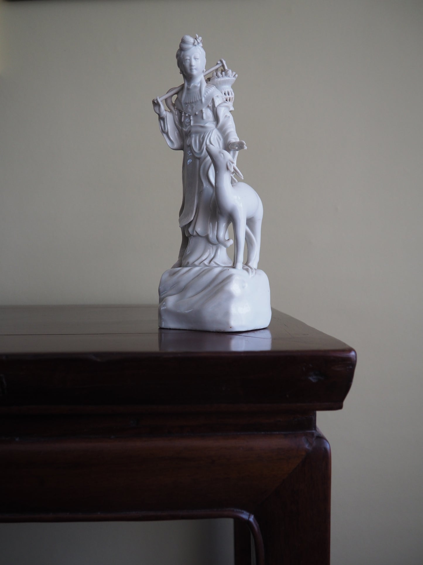 Chinese Blanc de Chine Figure of a Lady with Deer