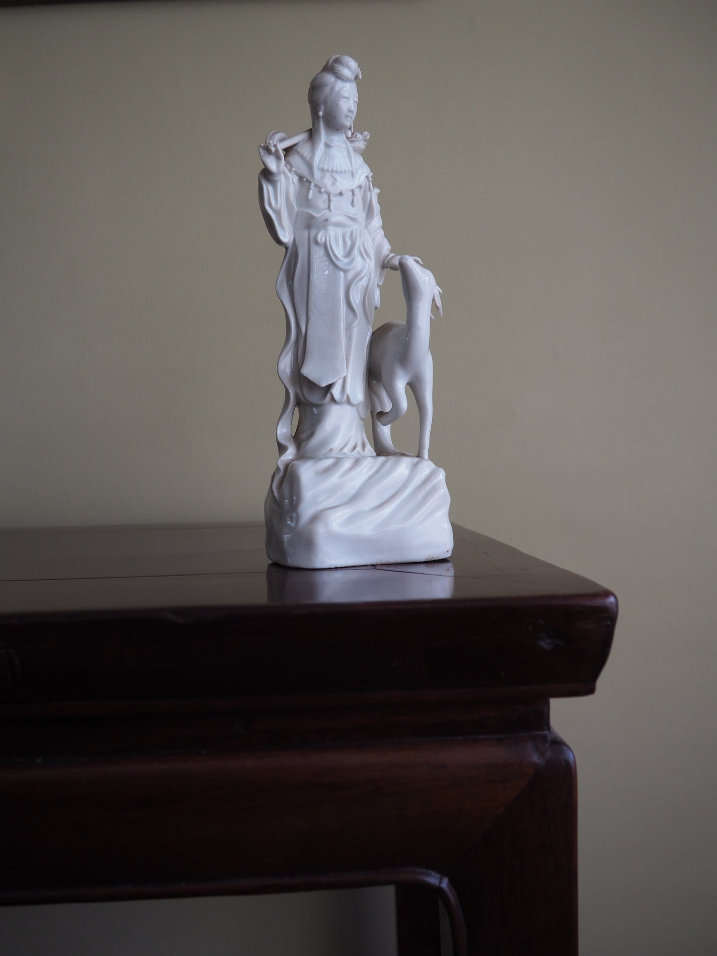 Chinese Blanc de Chine Figure of a Lady with Deer