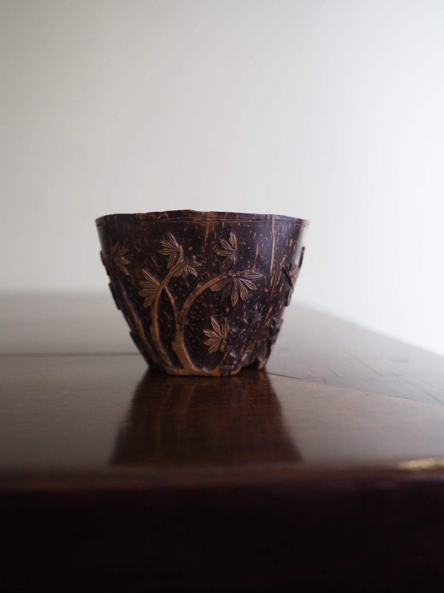 Rare Chinese Kangxi Coconut Cup – “Three Friends of Winter” Décor
