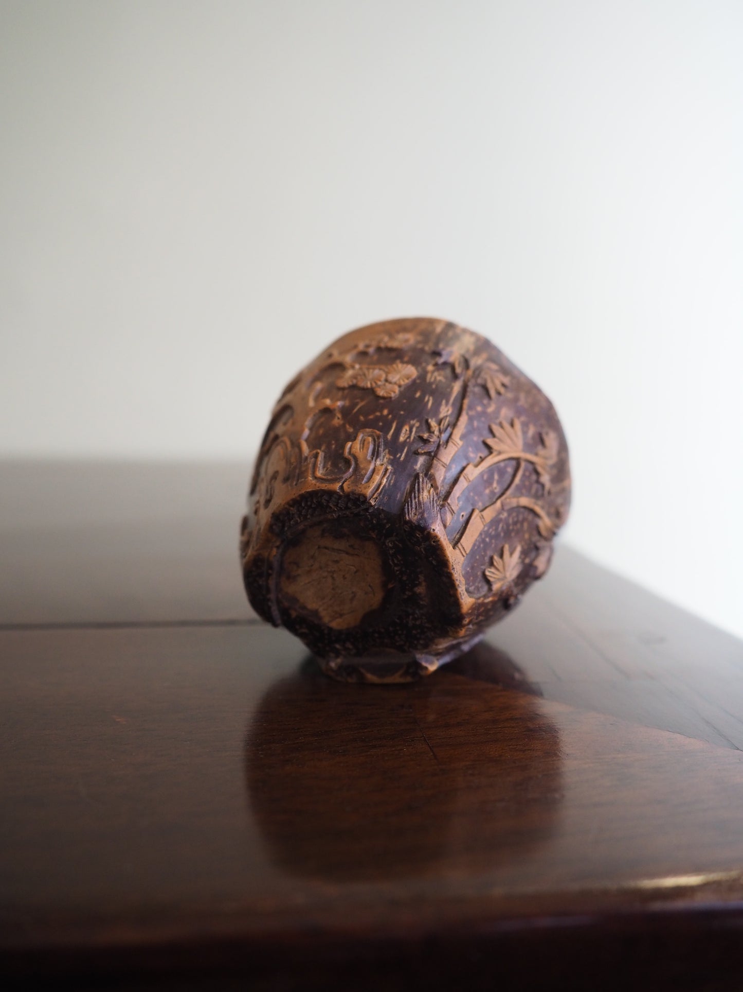 Rare Chinese Kangxi Coconut Cup – “Three Friends of Winter” Décor