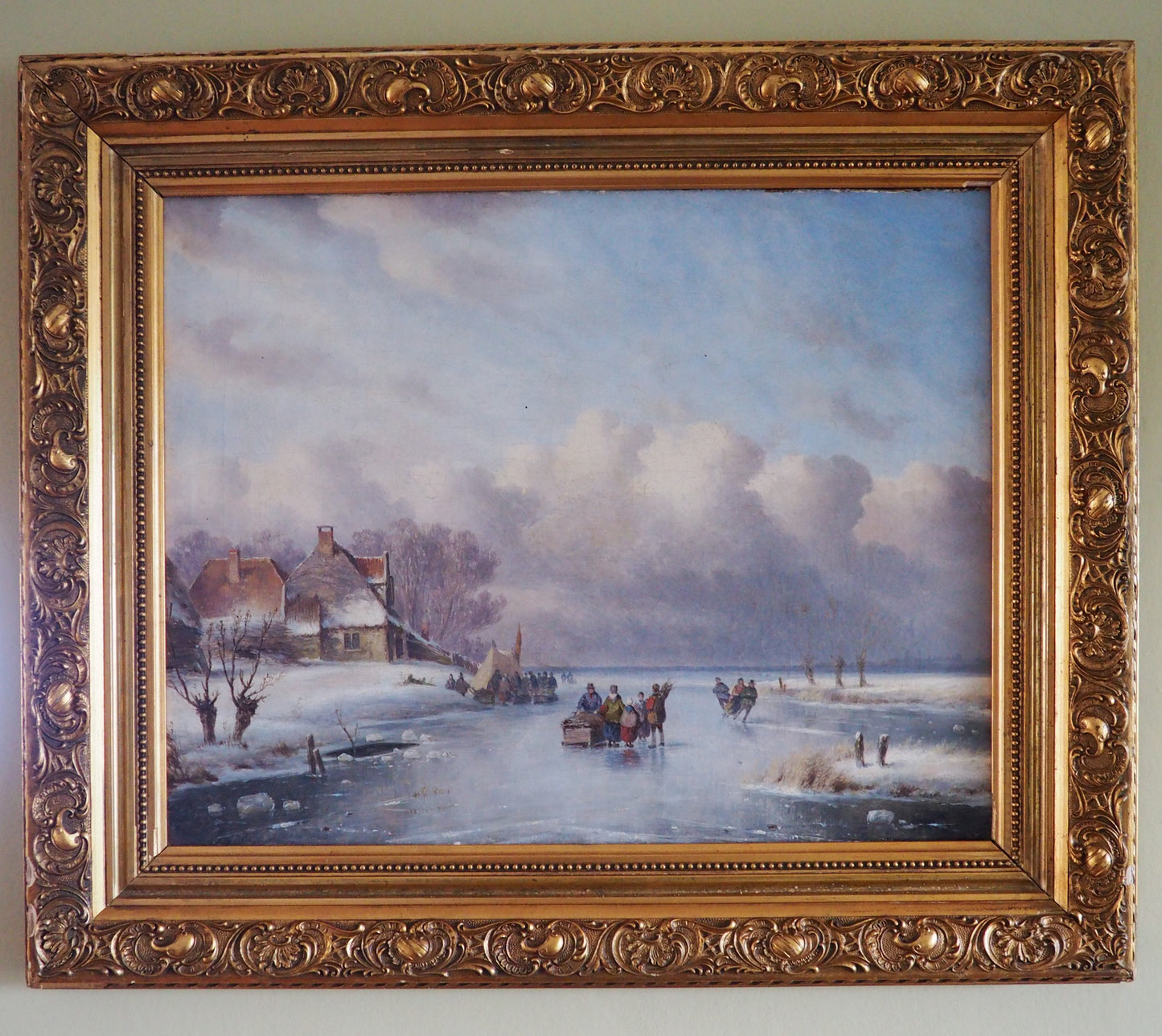 Carl Eduard Ahrendts (1822–1898) – Winter landscape with skaters