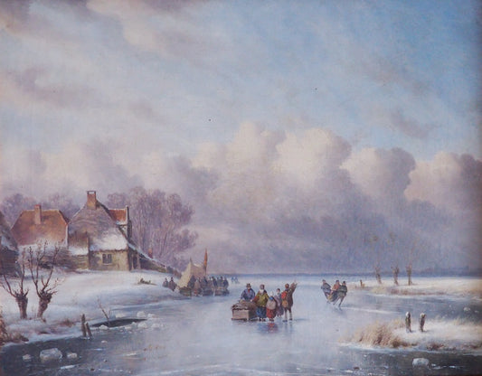 Carl Eduard Ahrendts (1822–1898) – Winter landscape with skaters