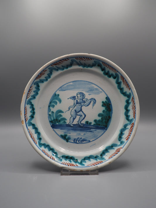 18th Century French Faience Dish with Putto